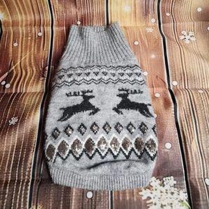 Wool Dog Christmas Sweater Pet Thick Reindeer Black White Gray Sequin Size S